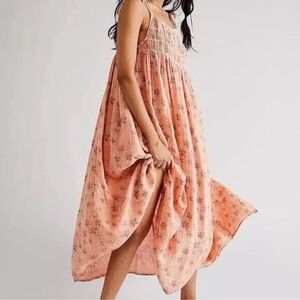 Free People Peach Floral Midi Dress